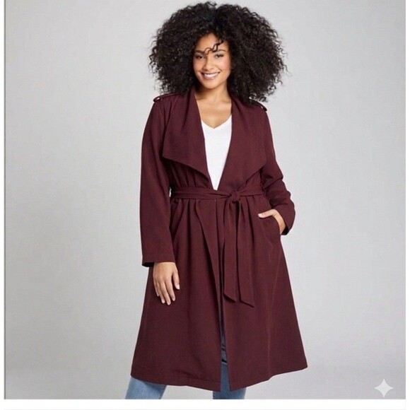 Lane Bryant Jackets & Blazers - Lane Bryant Trench Coat Womens 22/24 Maroon Duster Light Weight‎ Officecore